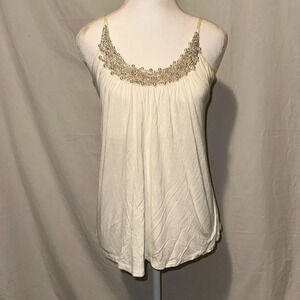 off white / cream Forever 21 faux pearl neck spaghetti strap top size medium